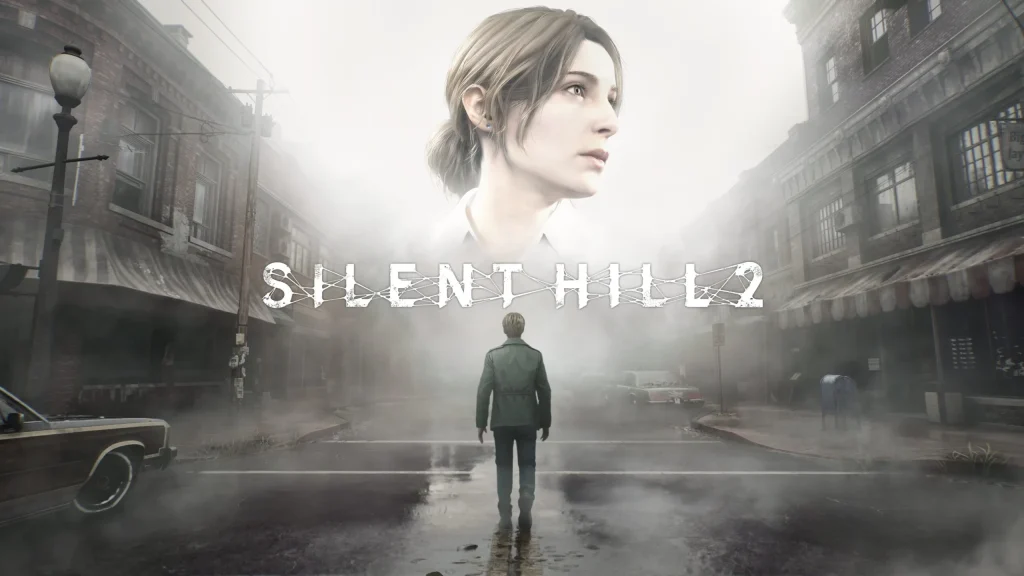 PS Plus October 2025, Silent Hill 2 remake promotional artwork showing main character James Sunderland walking through foggy streets.